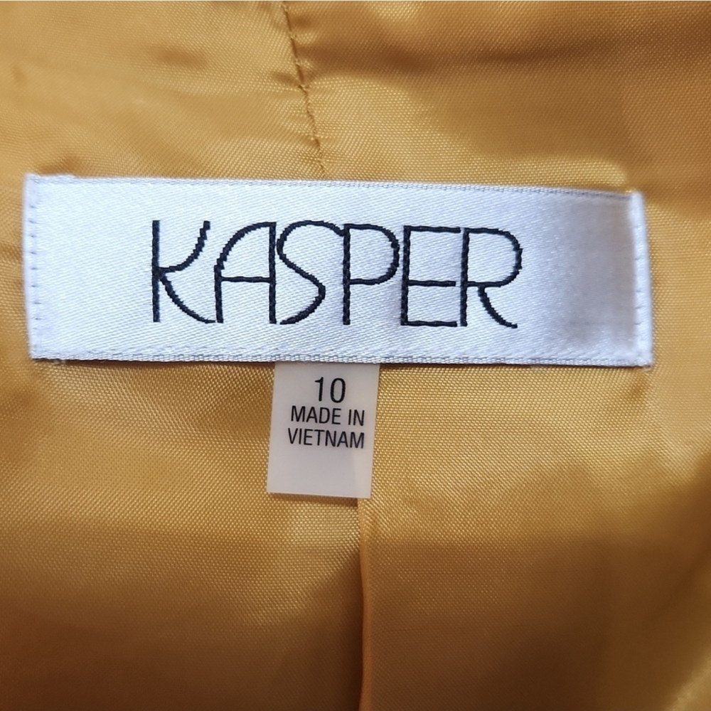 Kasper 3/4 Sleeve Mustard Blazer with Black Button - Size 10 - Picture 3 of 8
